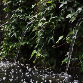 Romantische tuin met stromend water