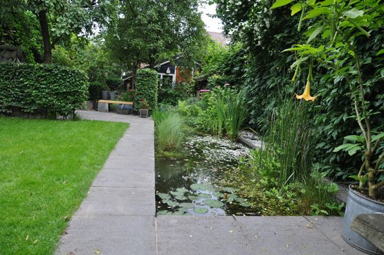 Tuin met rechthoekige vijver